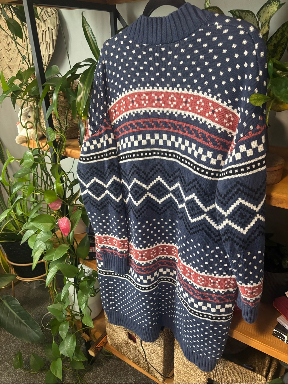 Modcloth Fair Isle Long Line Open Front Cardigan Sweater | Medium - Picture 6 of 6